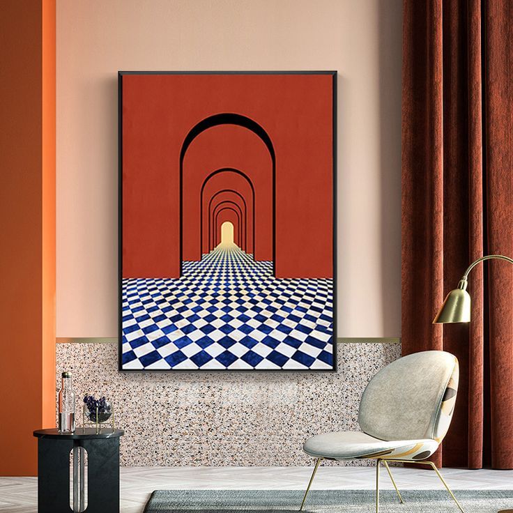 Red arches and checkered floor wall art