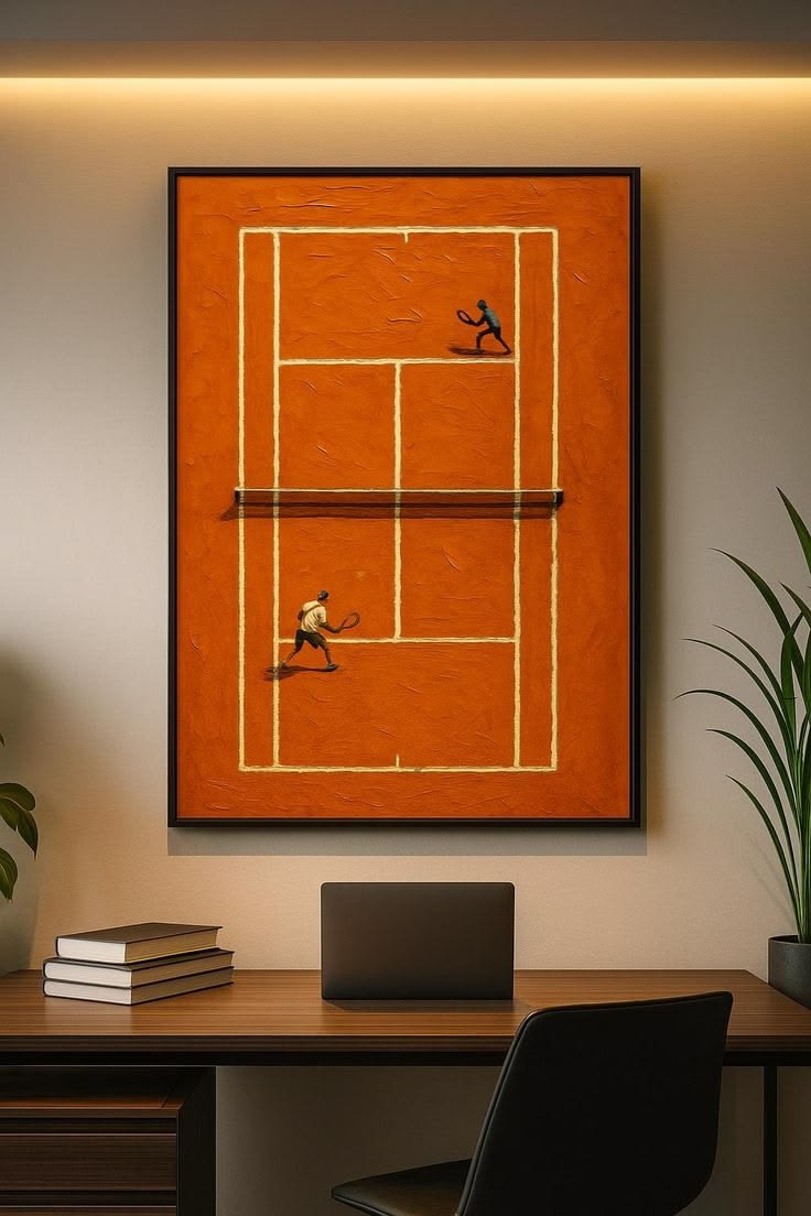 Orange tennis court wall art